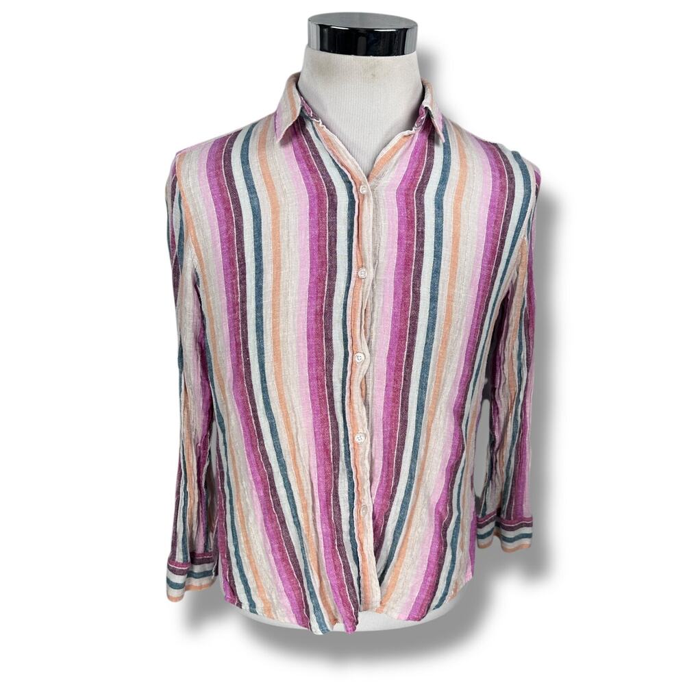 Rails‎ Sydney Top Women’s XS Avila Striped Linen Blend Metallic Thread Button